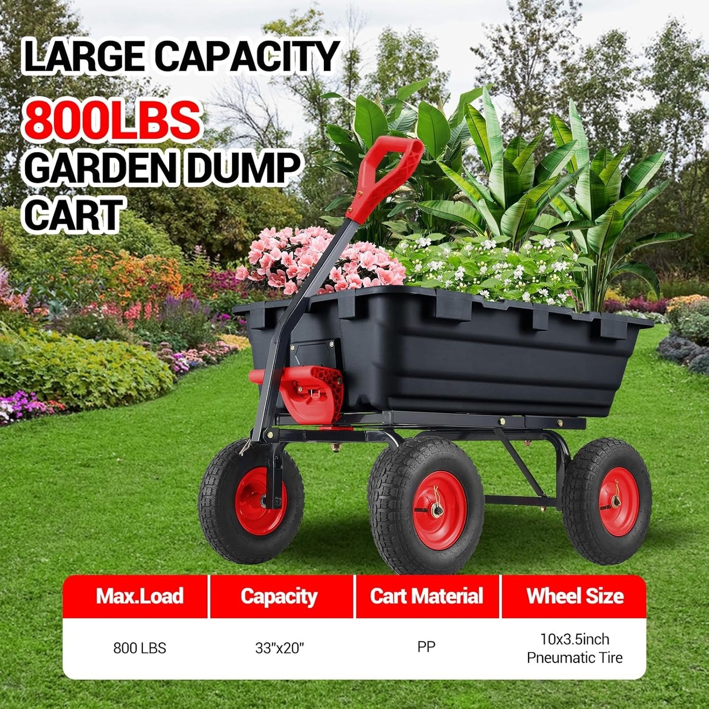 800 Lbs Garden Dump Cart With Steel Frame And Terrain Tires