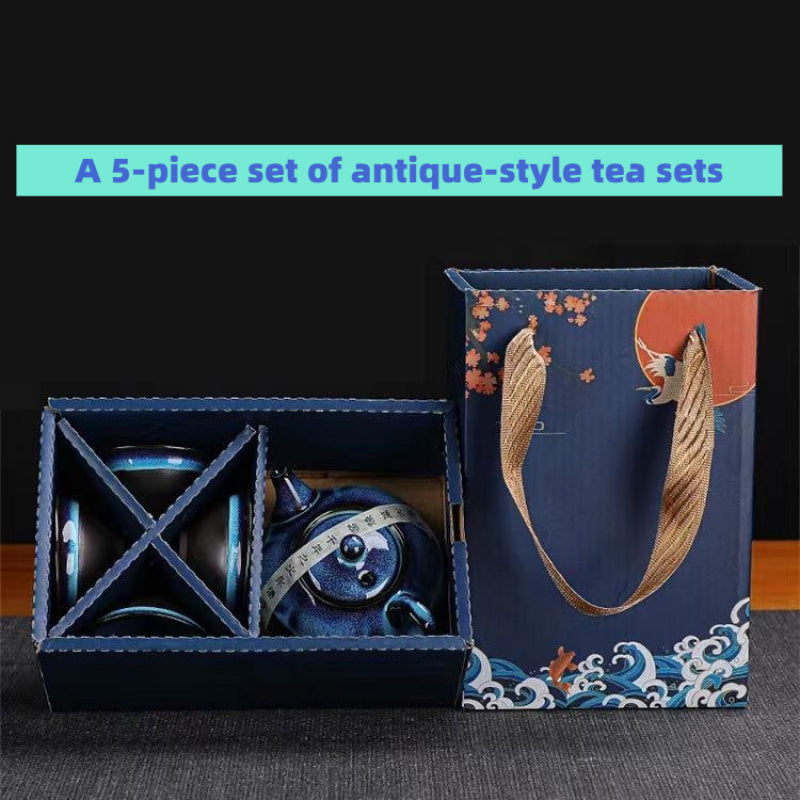 Blue Tears Ceramic Tea Set 5 Pieces Chinese Style Gift