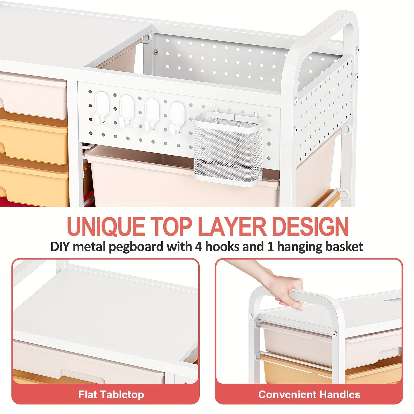 TOOLF Durable 14-Drawer Rolling Metal Storage Cart