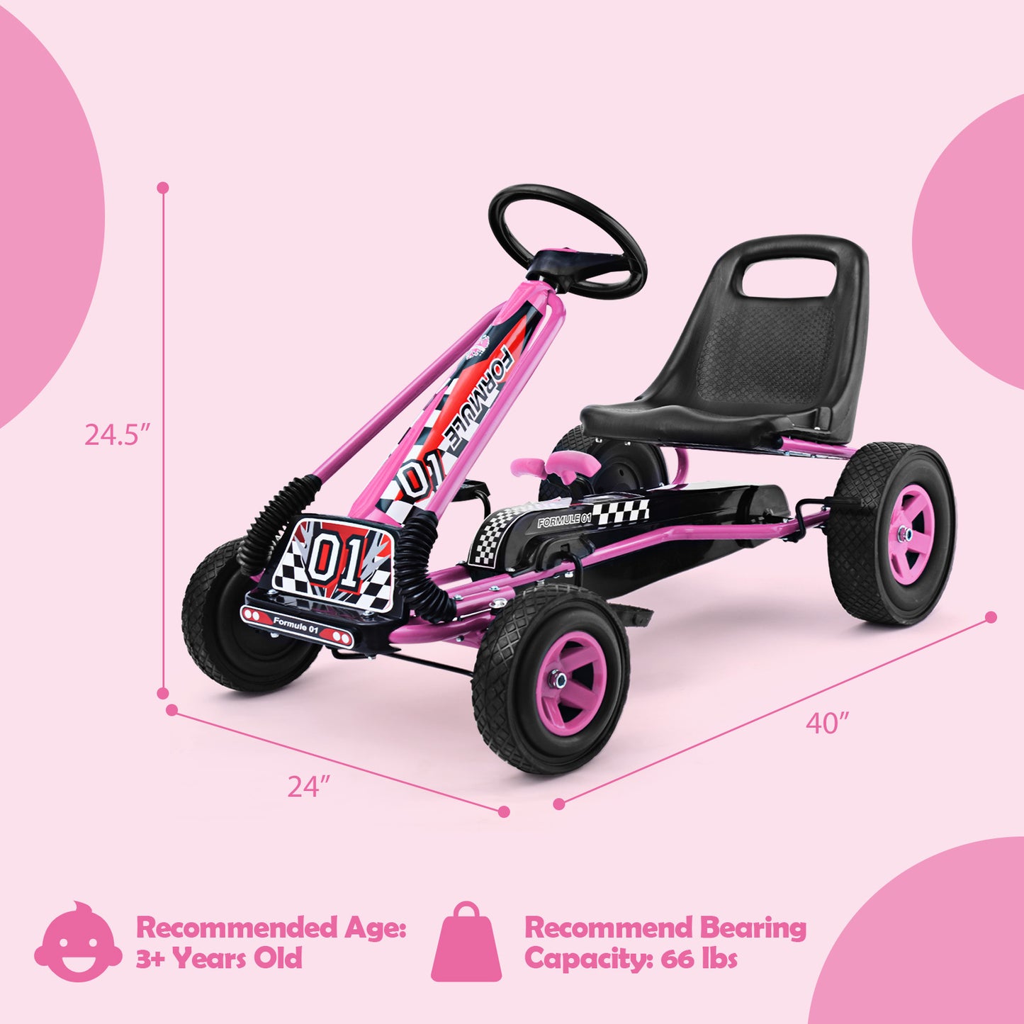 COSTWAY Kids Pedal Go Kart For 3-8 Years, Adjustable Seat