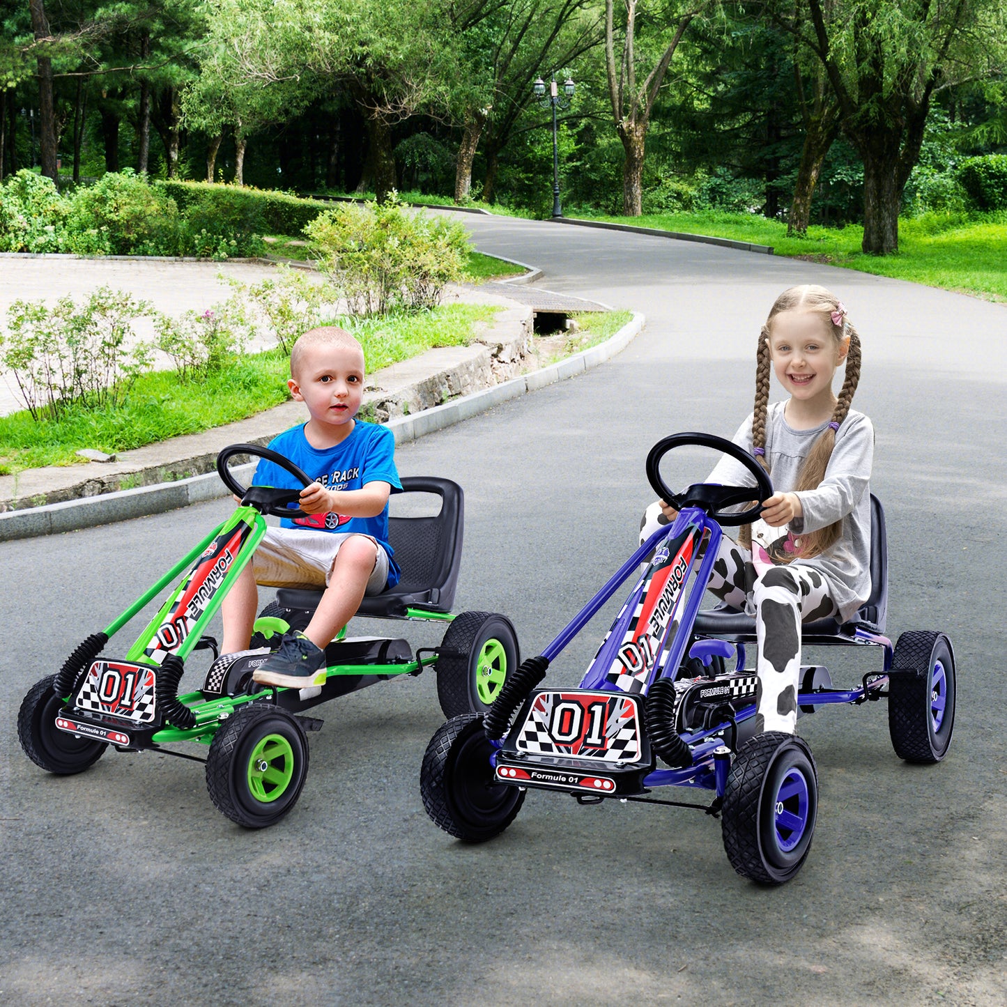 COSTWAY Kids Pedal Go Kart For 3-8 Years, Adjustable Seat
