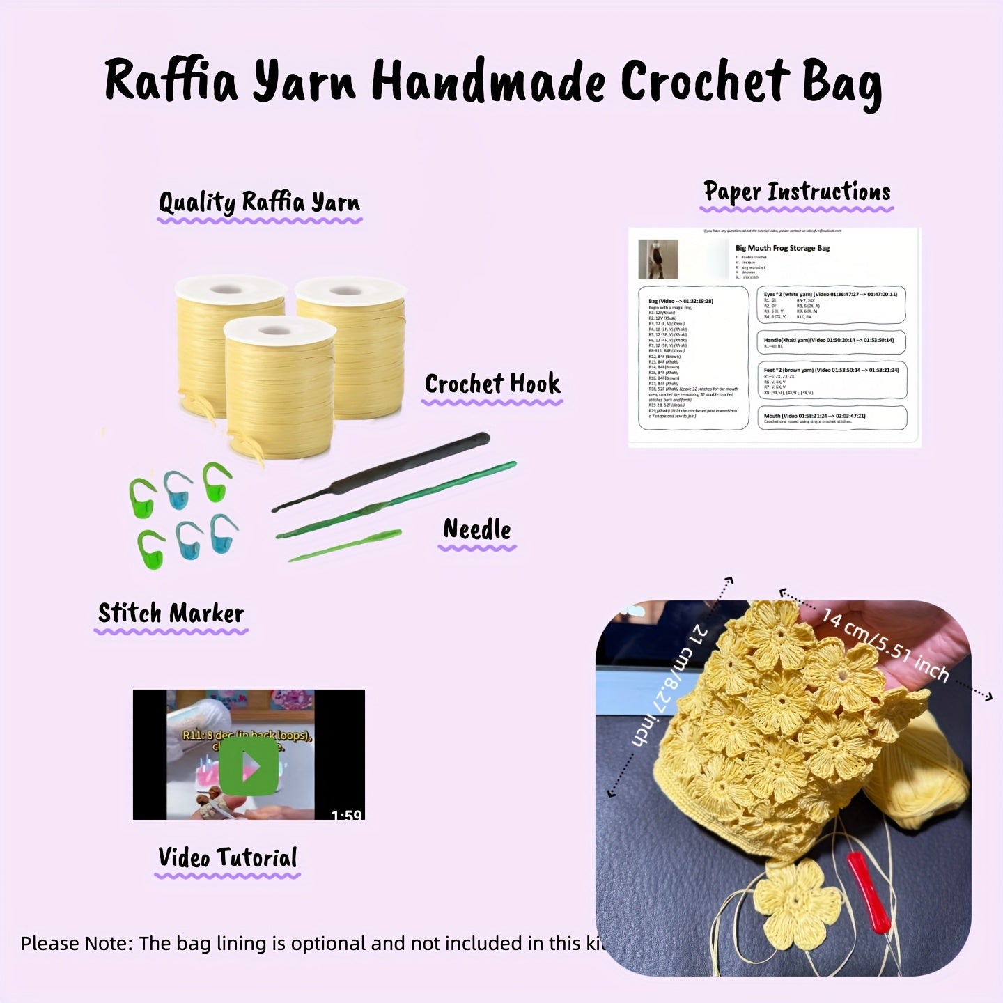 Lemon Yellow Daisy Crochet Shoulder Bag Kit Raffia Yarn