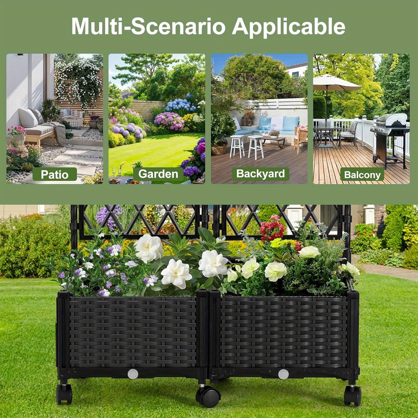 Garden Trellis And Raised Planter Box For Patio Black