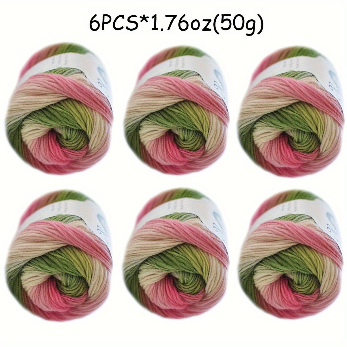6 Pack 100 Percent Wool Yarn Gradient Green Pink For Shawls