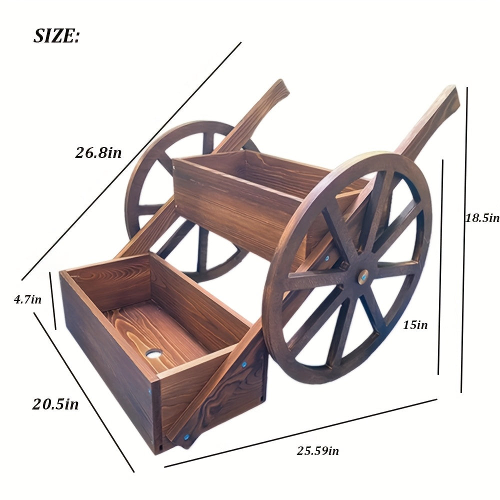 Decorative Wooden Wagon Planter for Indoor Outdoor Gardens