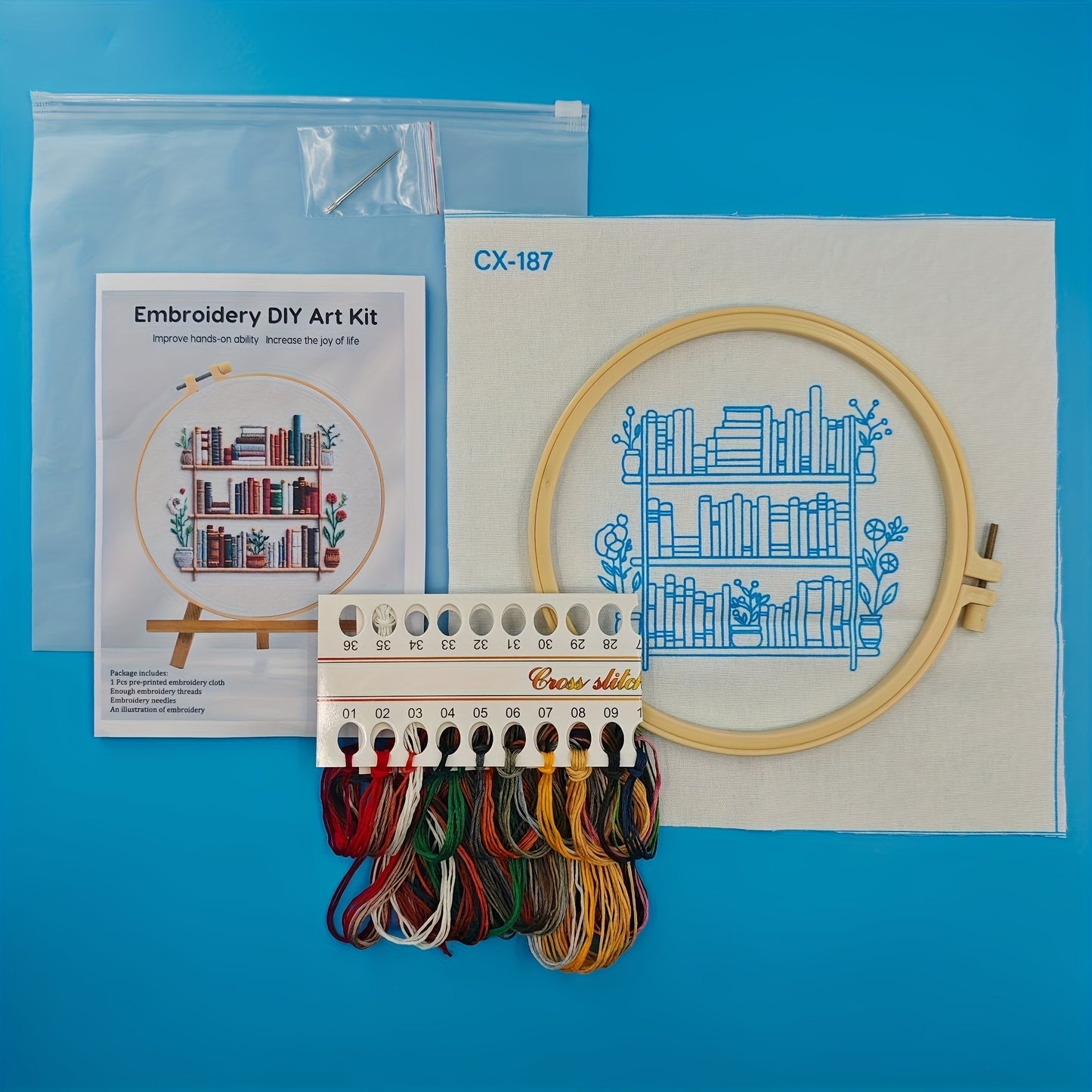 Flower Embroidery Kit With Bookshelf Pattern For Beginners