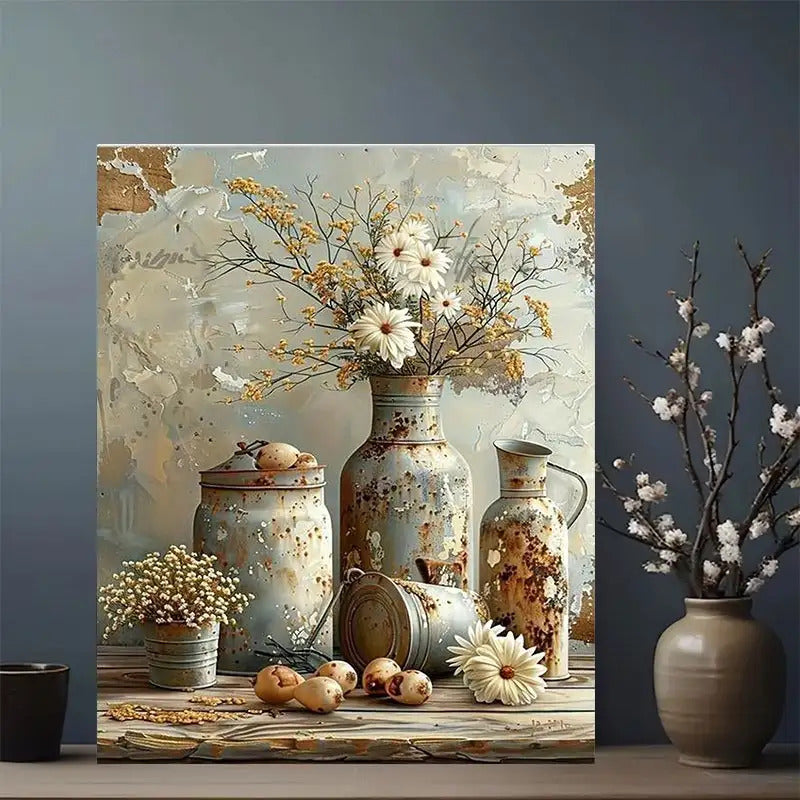 Adult Paint By Number Kit Rustic Floral Canvas Set Deluxe