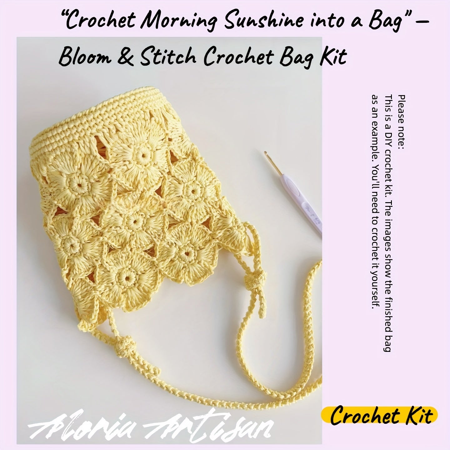 Lemon Yellow Daisy Crochet Shoulder Bag Kit Raffia Yarn