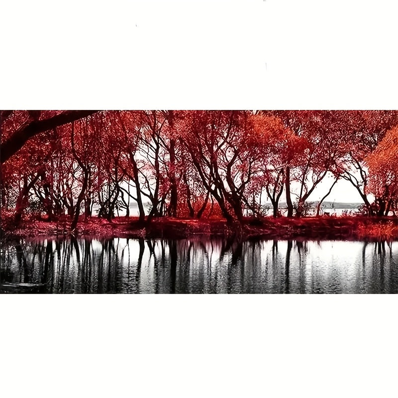 Autumn Lakeside Forest 5D Diamond Painting Kit Round Drill
