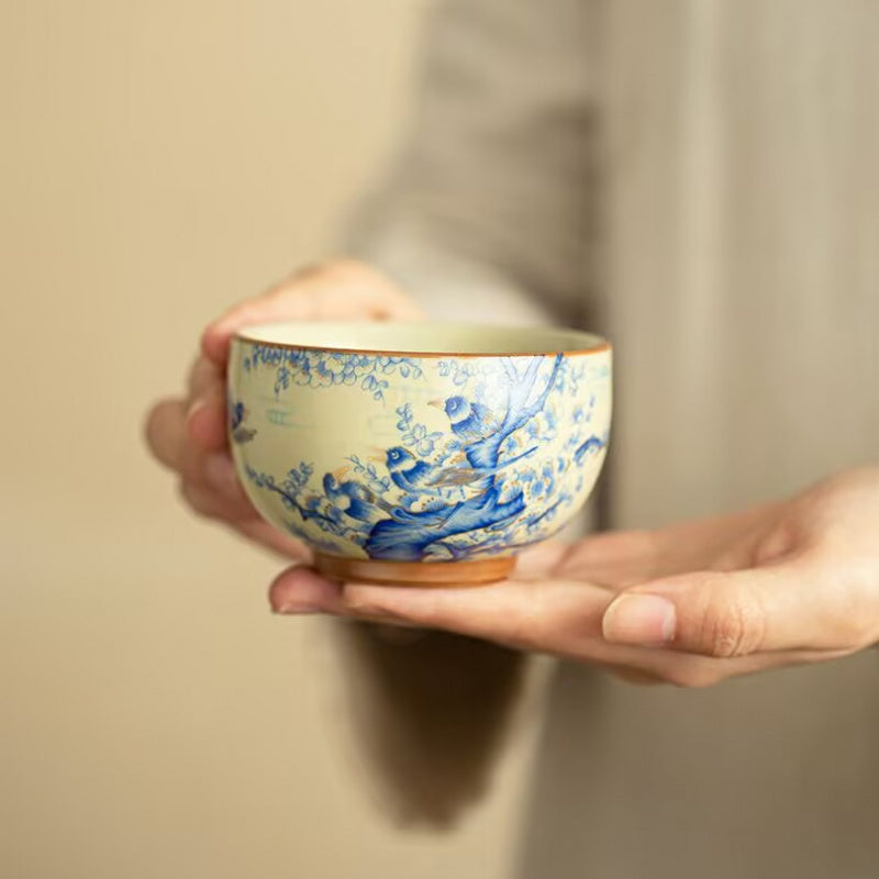 Chinese Retro Ceramic Tea Bowl Imitation Song Ru Kiln Gift