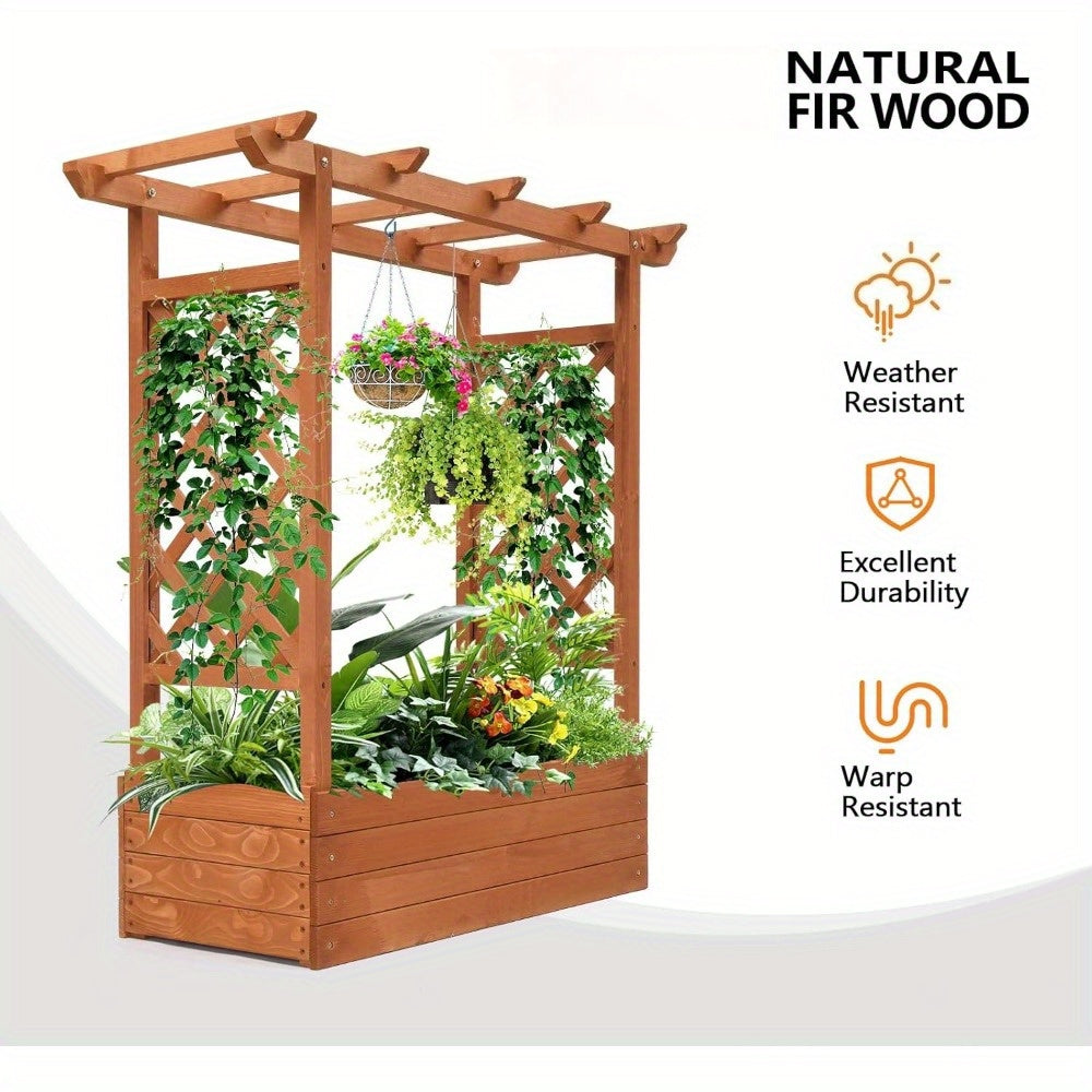 Teak Wood Raised Garden Bed With Trellis And Arched Roof