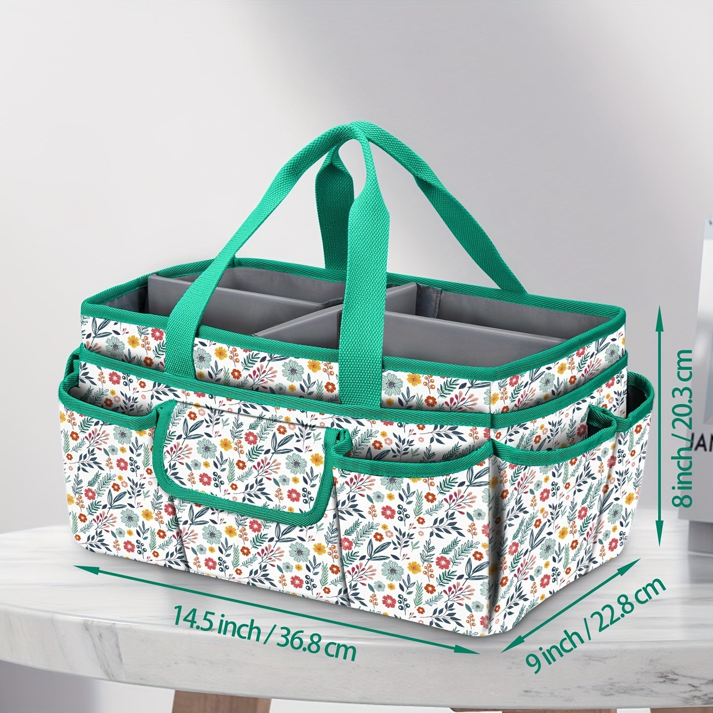 Large Floral Polyester Craft Storage Tote for Sewing