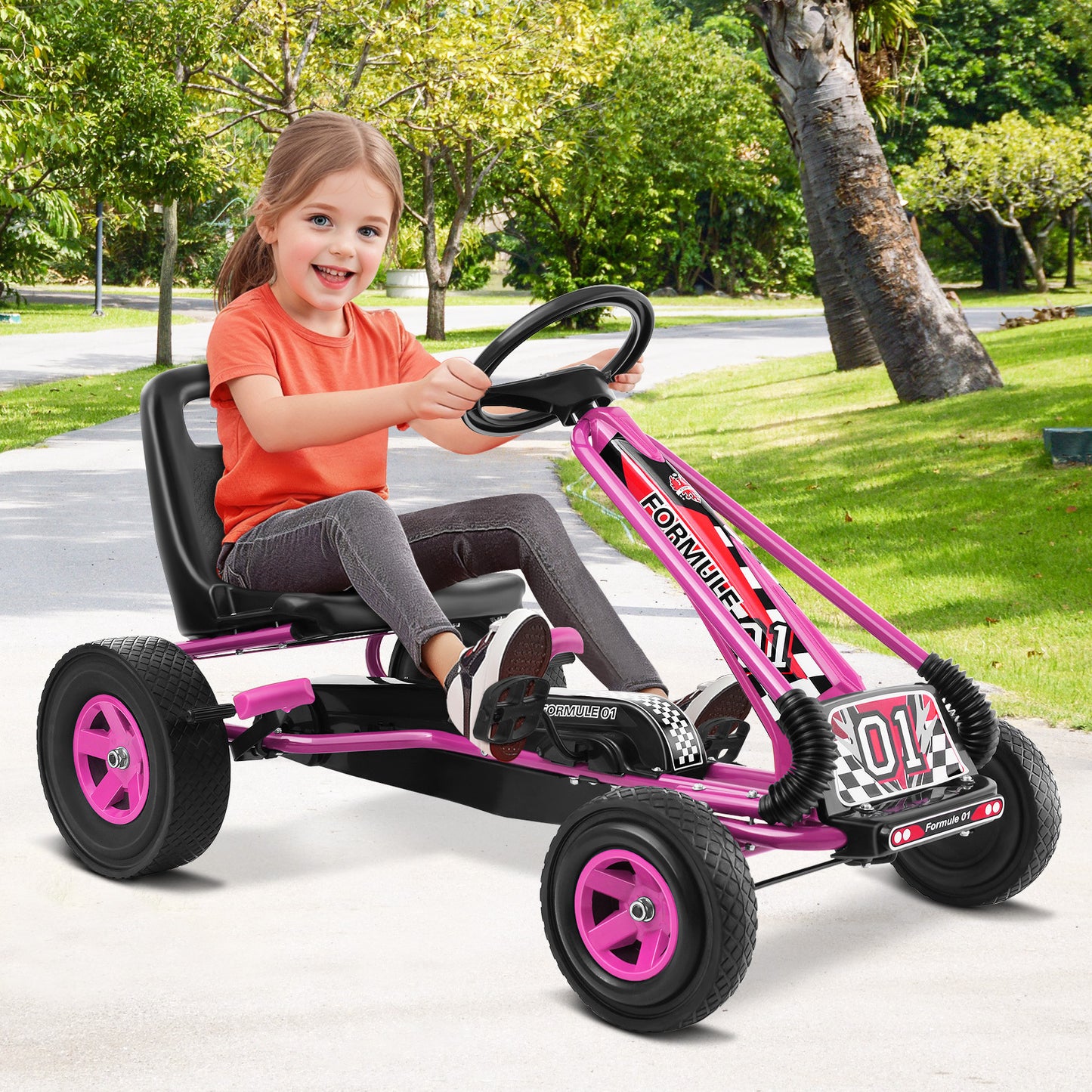 COSTWAY Kids Pedal Go Kart For 3-8 Years, Adjustable Seat