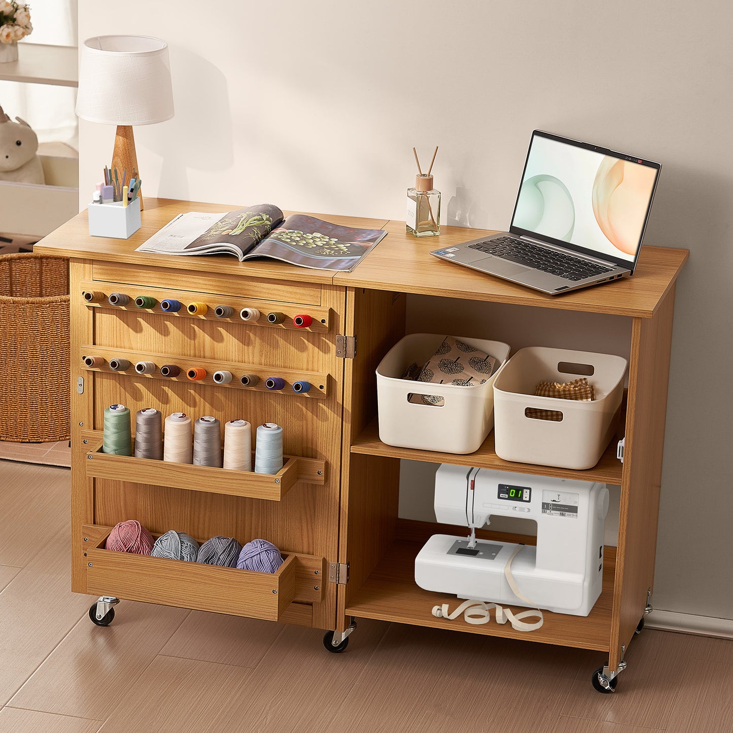 Vevor Folding Sewing Craft Table With Lockable Wheels