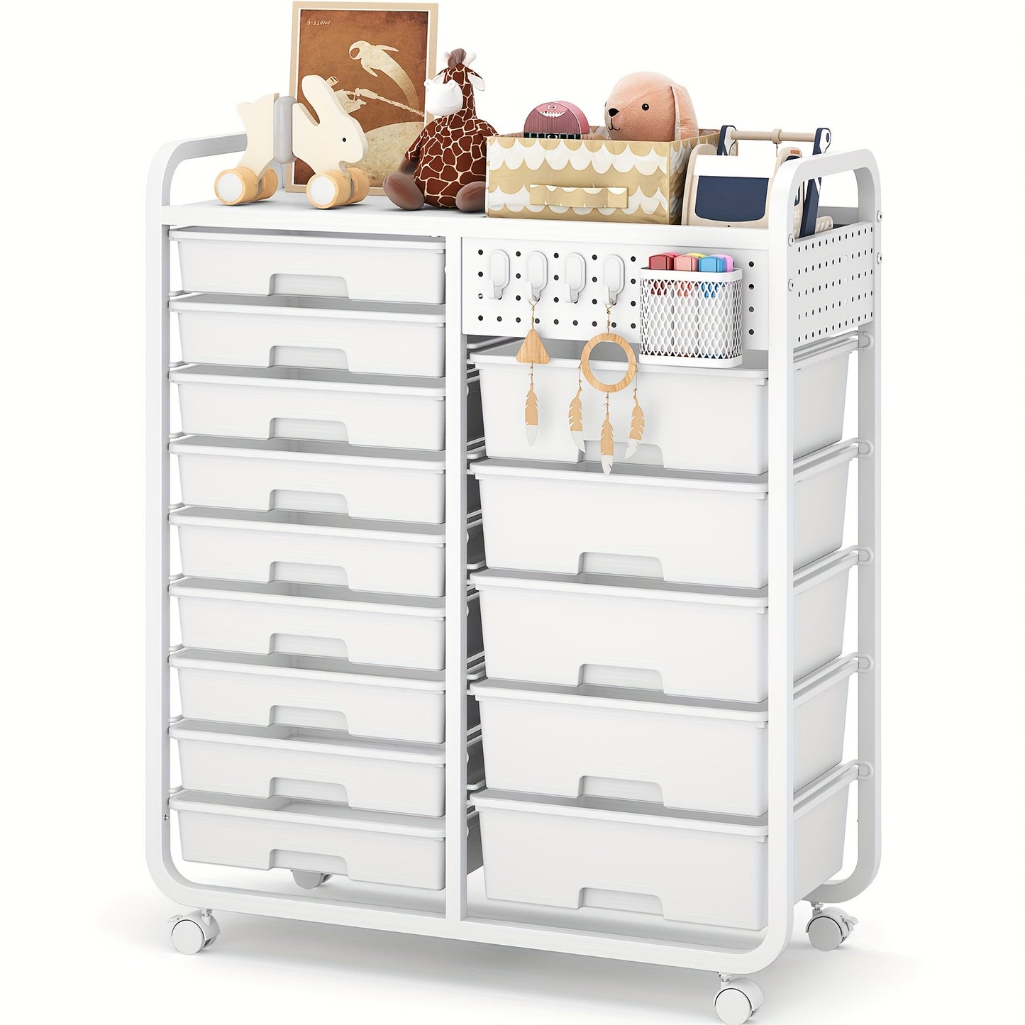 TOOLF Durable 14-Drawer Rolling Metal Storage Cart