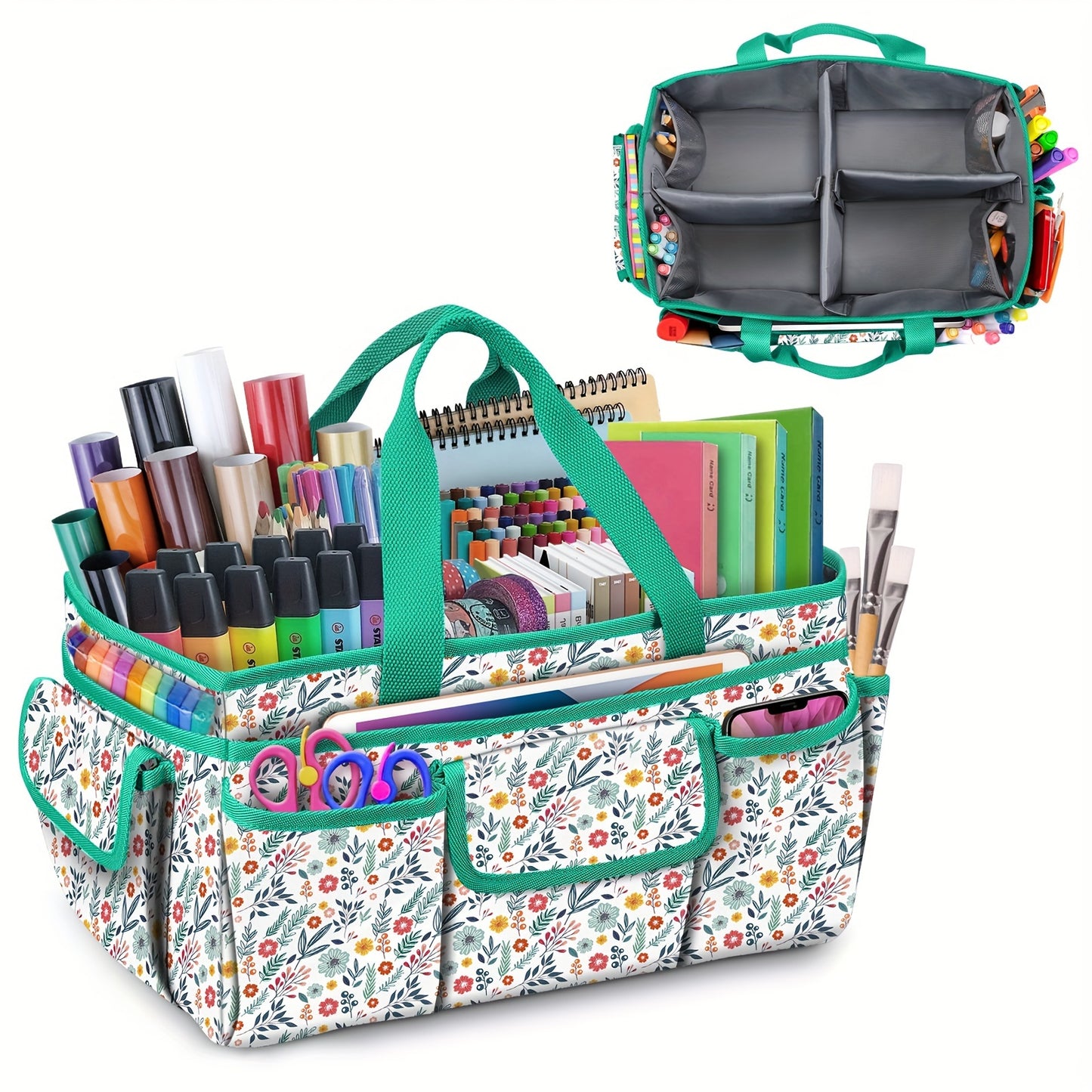 Large Floral Polyester Craft Storage Tote for Sewing