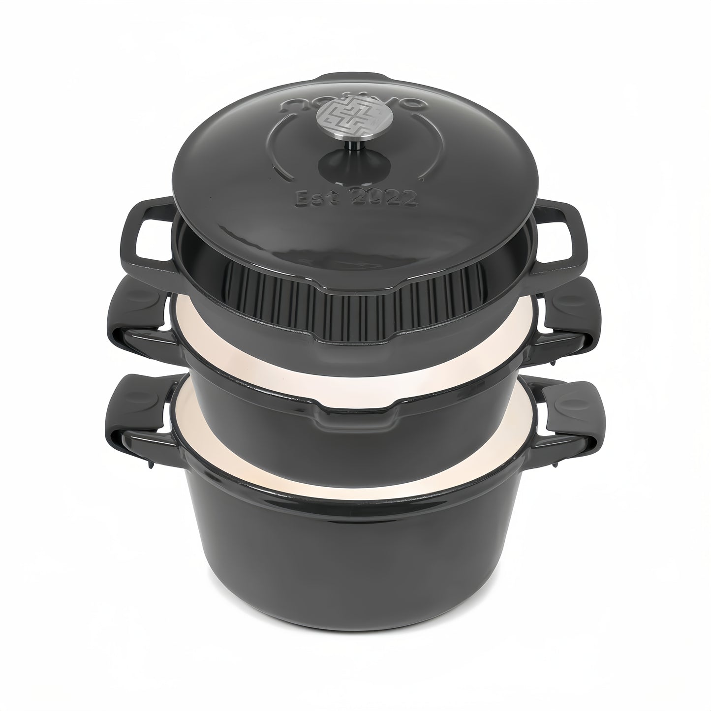 NATIVO 5 Piece Stackable Cast Iron Cookware Set Enamel