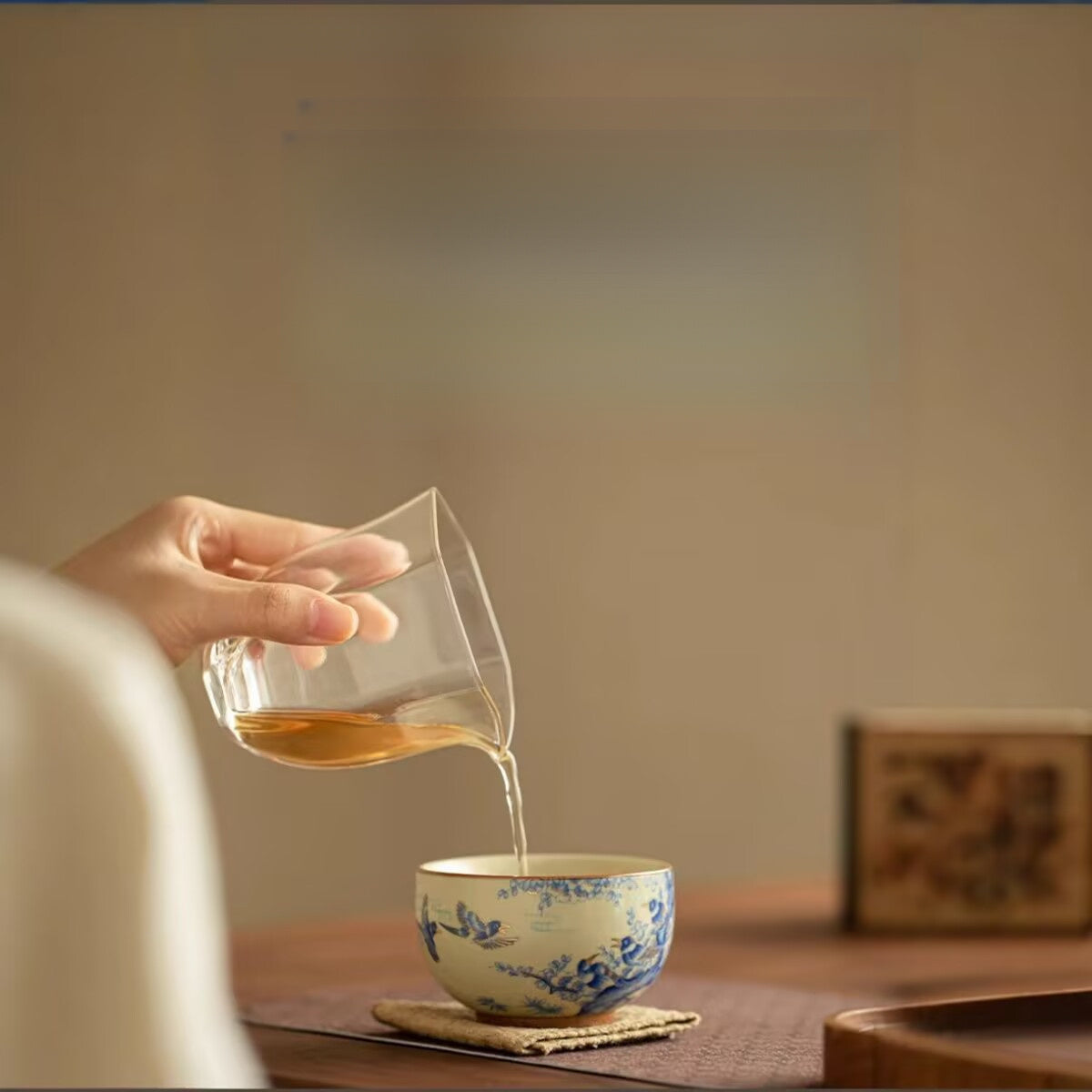 Chinese Retro Ceramic Tea Bowl Imitation Song Ru Kiln Gift