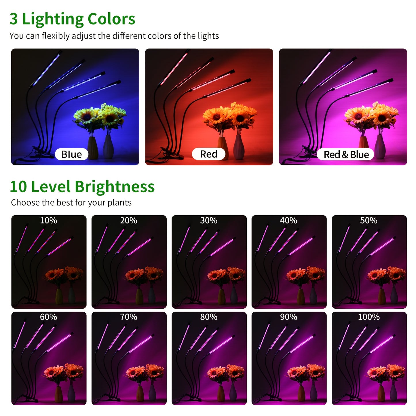 LED Plant Growth Light, Adjustable Indoor Lighting, 3 Modes
