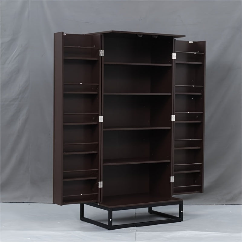 Gray Storage Cabinet with Doors and Adjustable Shelves