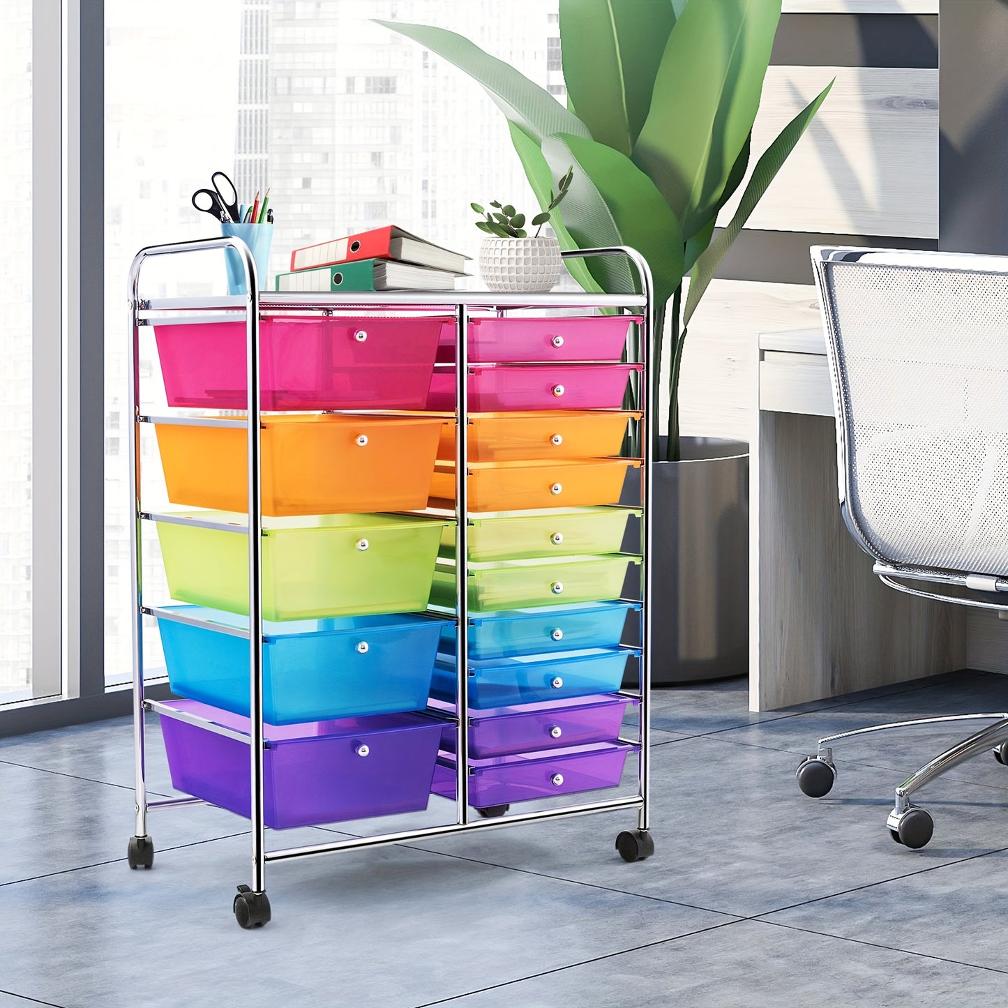 Costway 15-Drawer Rolling Storage Cart for Office and School