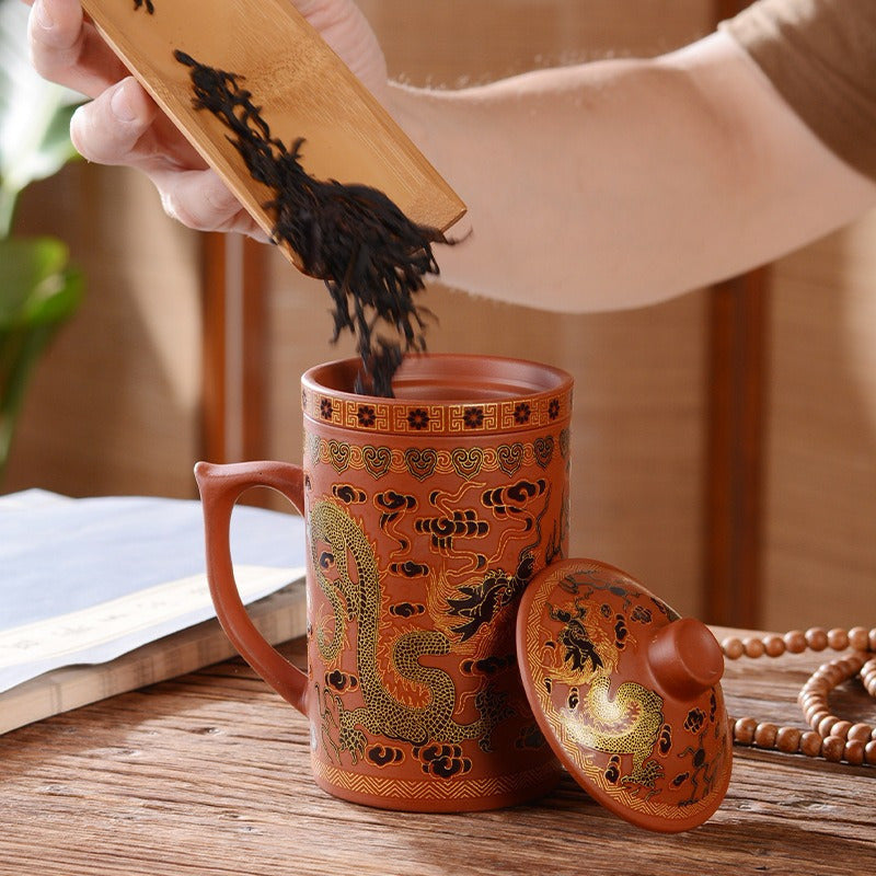 Purple Ceramic Tea Cup With Lid Dragon Color Changing Design