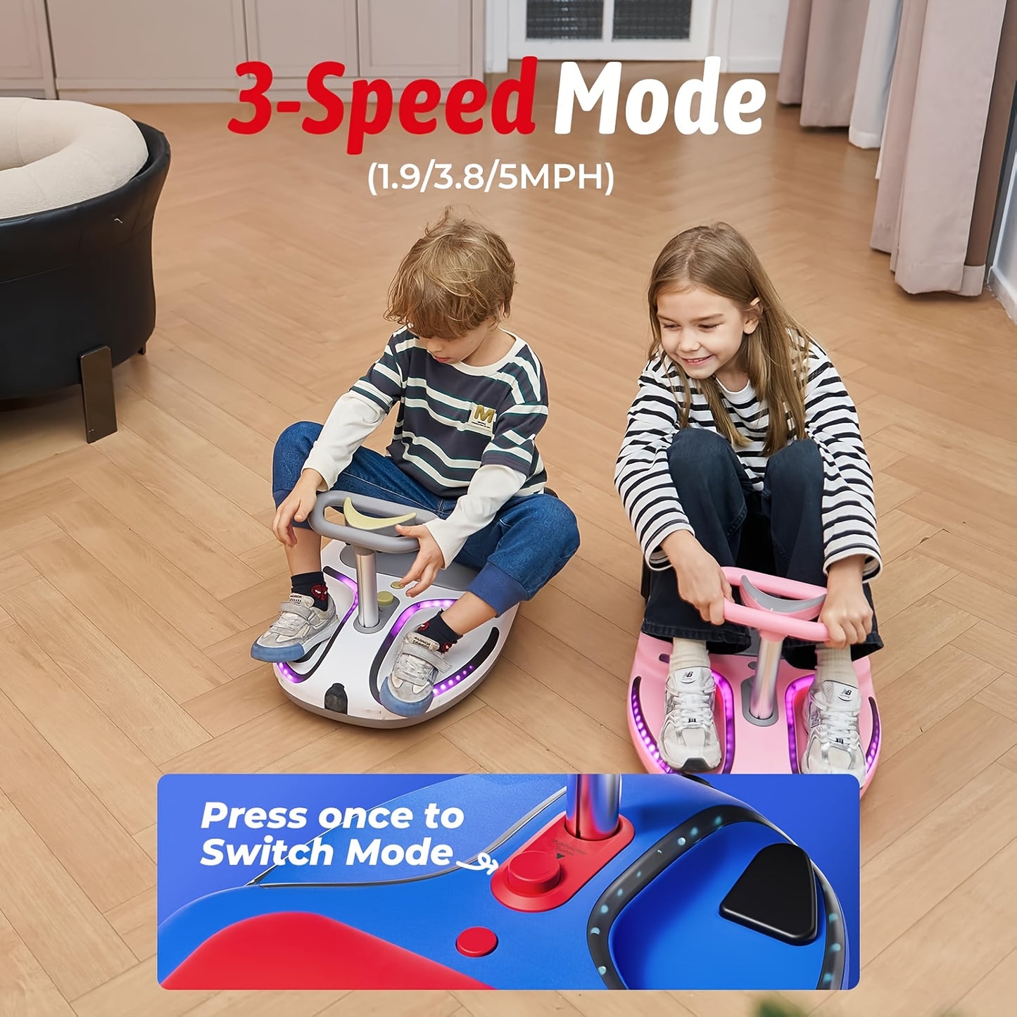 Electric Wiggle Car Ride On Toy for Kids, 4-in-1 Modes