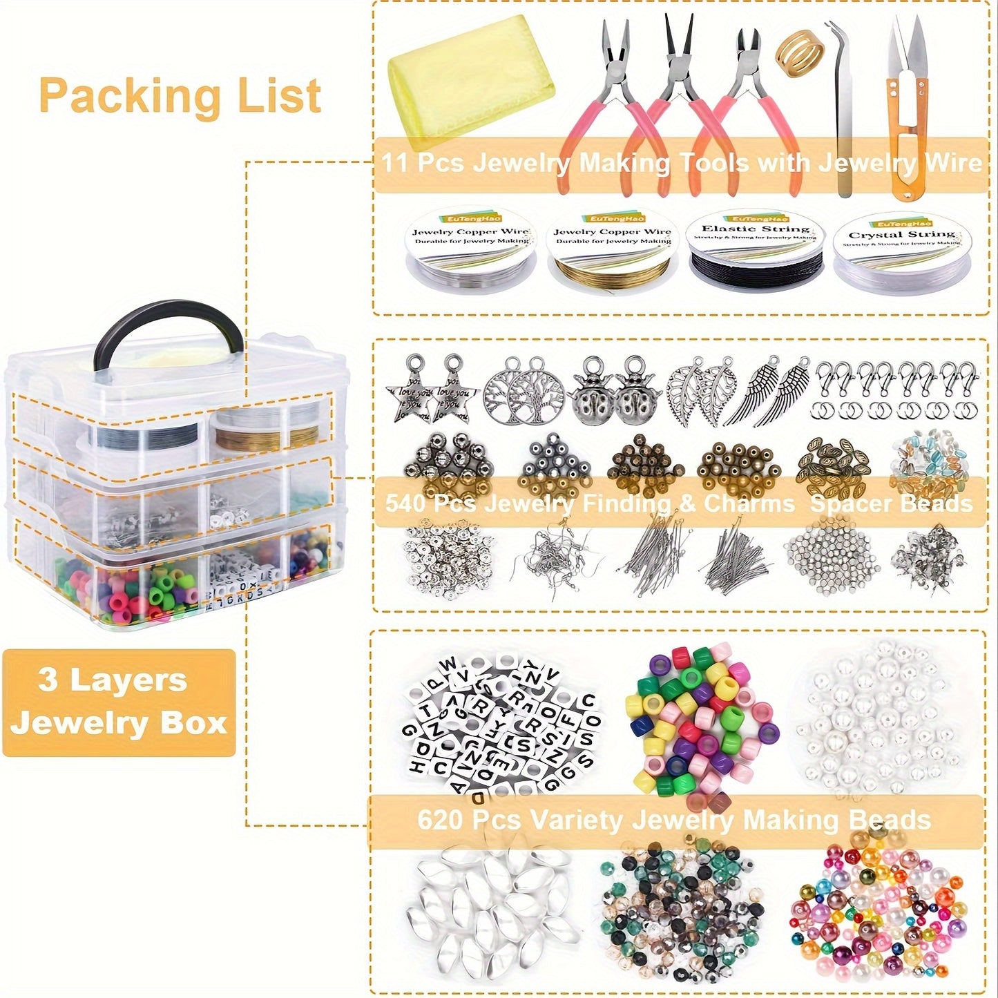 1171 Pcs DIY Jewelry Kit With Beads Charms And Tools