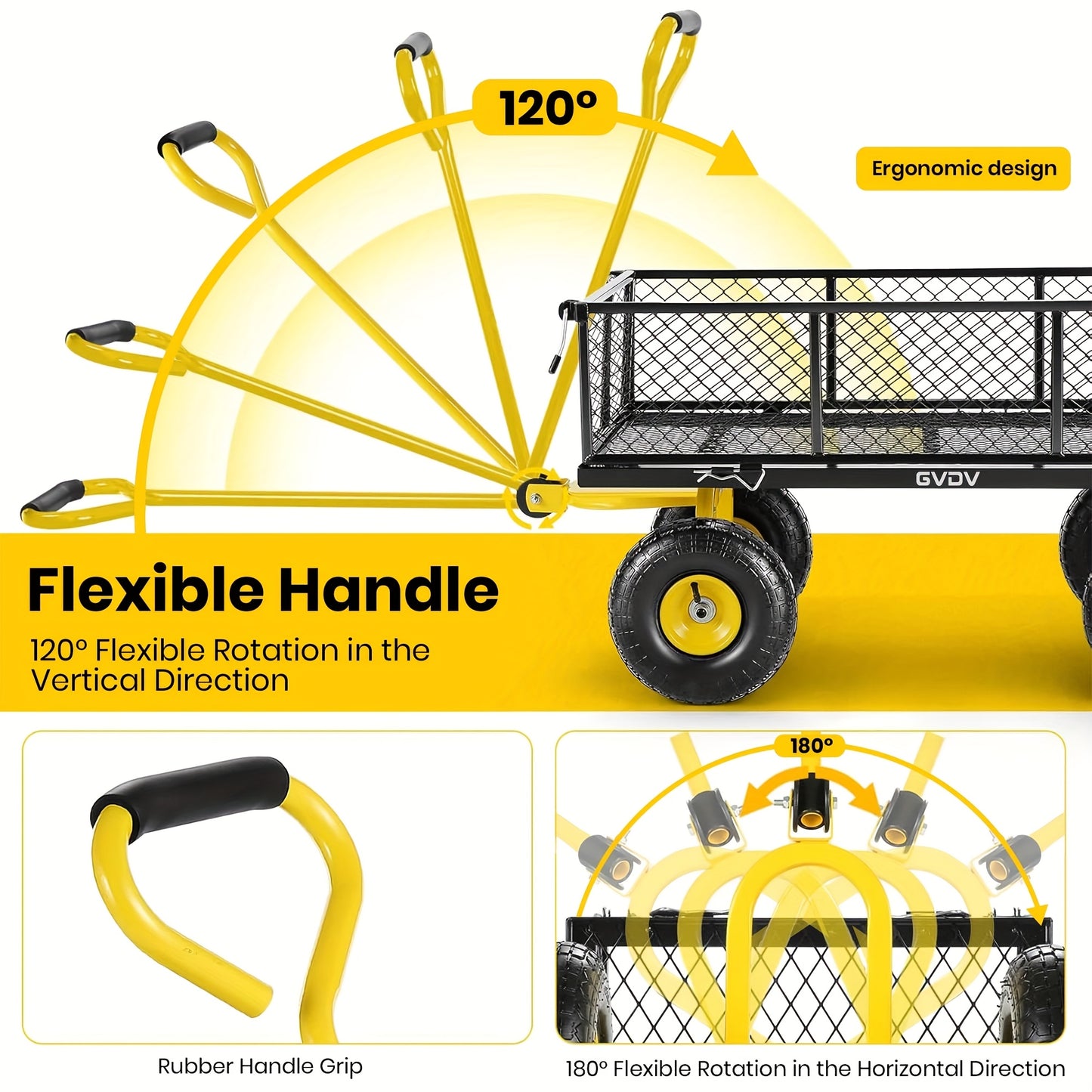 GVDV Heavy Duty Steel Garden Cart With Liner And Mesh Sides