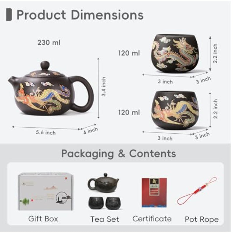 Dragon And Phoenix Color Changing Purple Clay Teapot Set