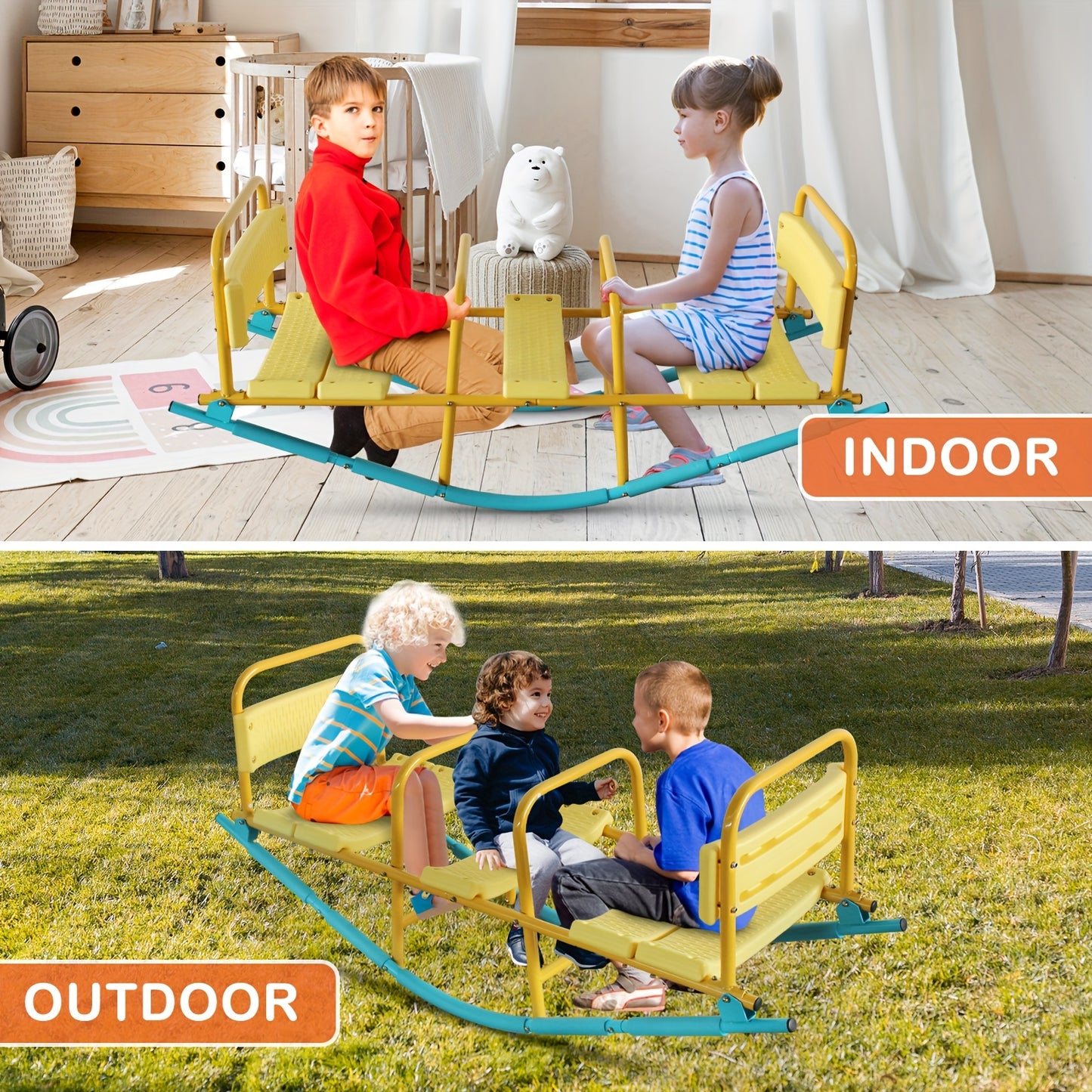 2-In-1 Metal Rocking Seesaw With 360 Rotation Backyard