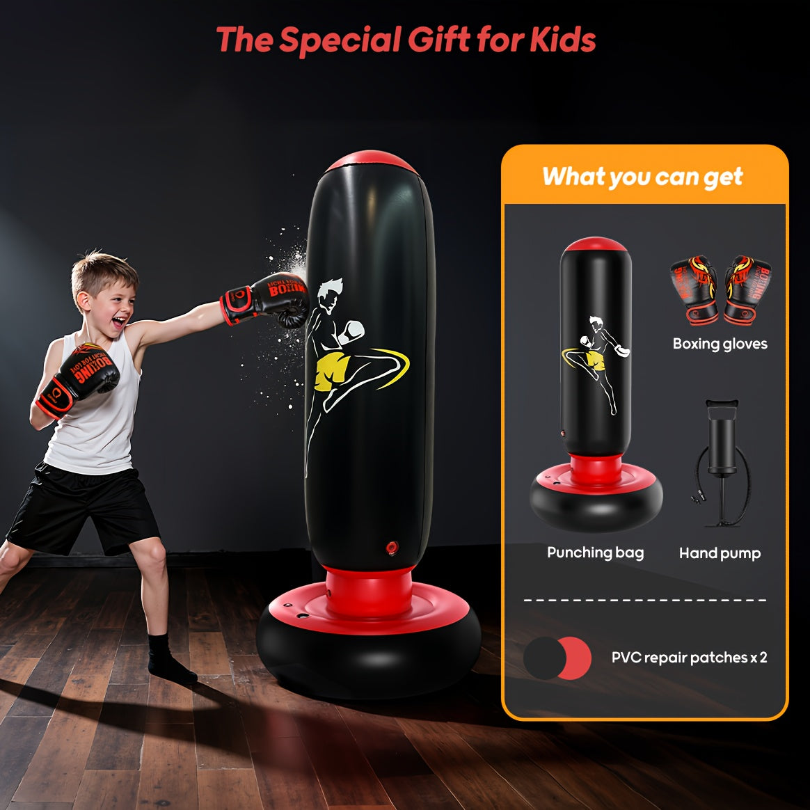 QPAU 66 Inch Inflatable Kids Punching Bag With Gloves