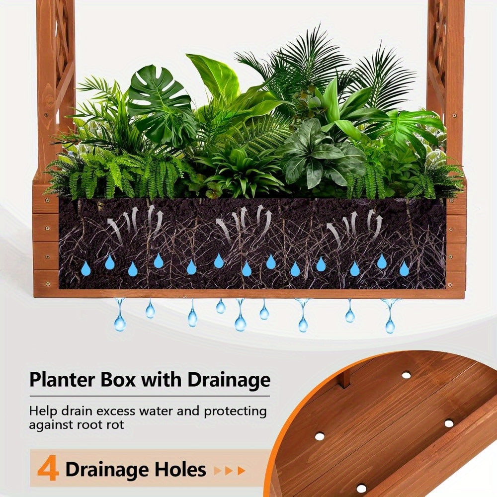 Teak Wood Raised Garden Bed With Trellis And Arched Roof