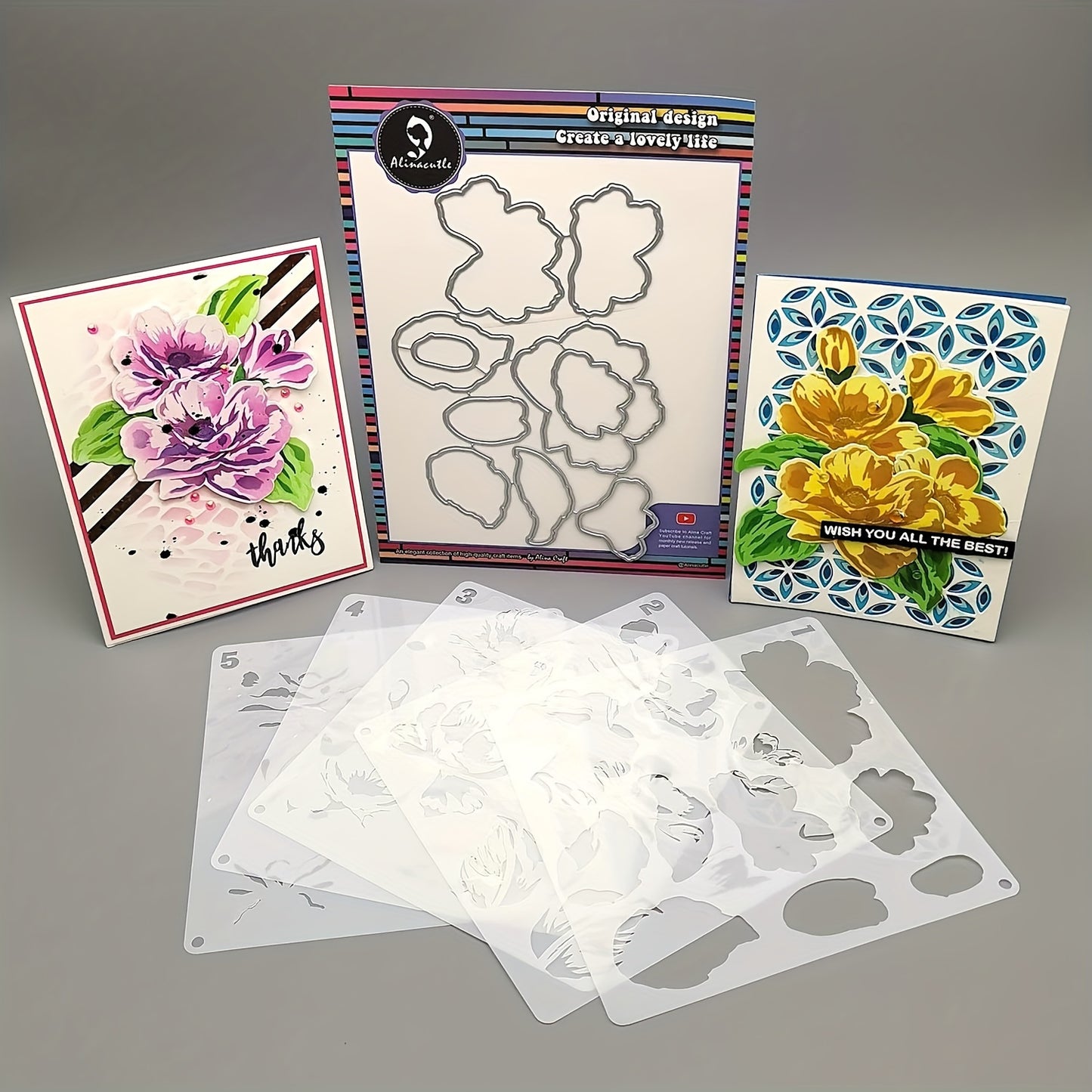 Alinacutle Peony Crafting Set for DIY Cards and Scrapbooks