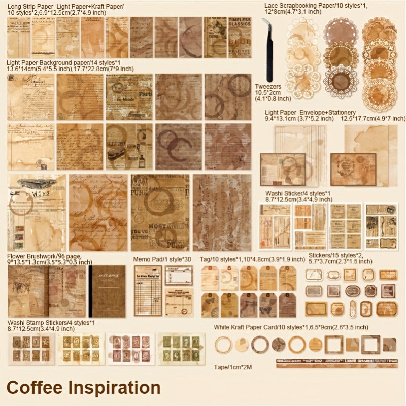 Yooma 222pcs Retro Handbook Paper Kit For DIY Stationery