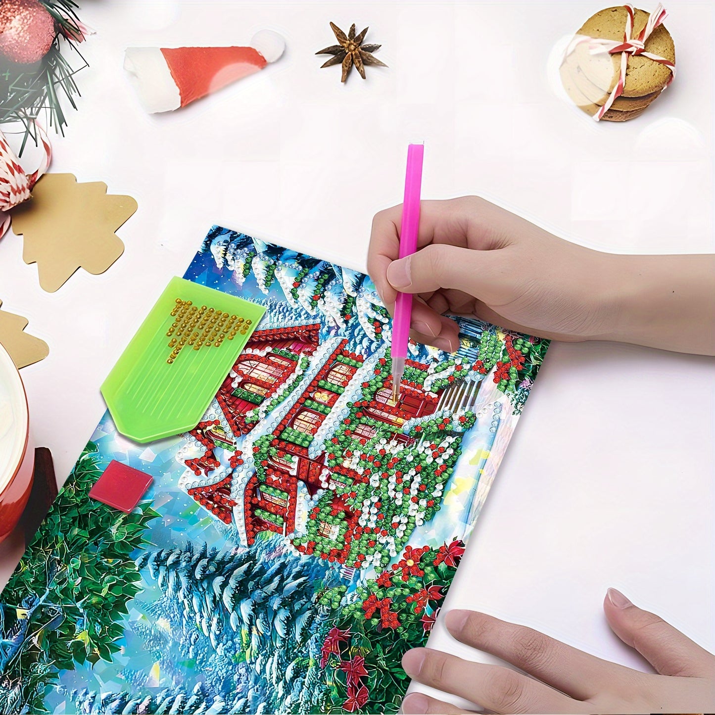 DIY Diamond Art Greeting Card Set Winter Snow House