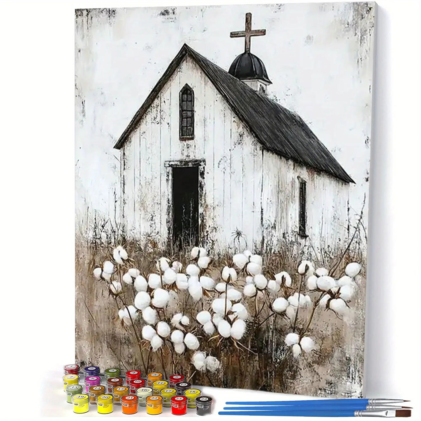 Paint By Numbers Kit Adults Rustic White Church Blossoms
