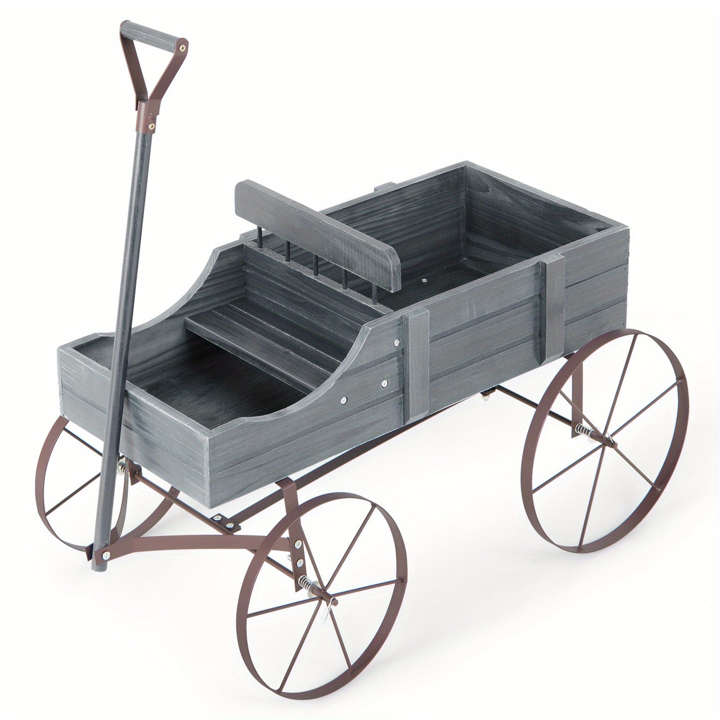 Spacious Rustic Fir Wood Garden Wagon Planter With Wheels