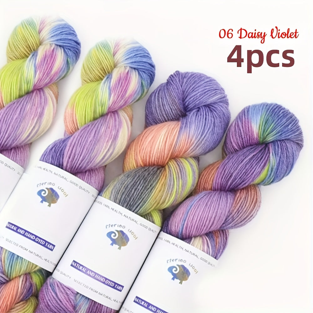 Hand Dyed Yarn Set Four Skeins For Knitting Scarves Hats