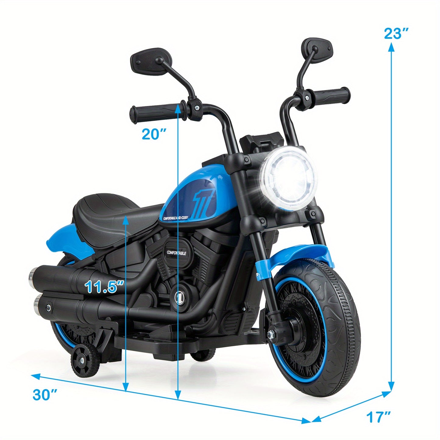 COSTWAY 6V Kids Ride Motorcycle With Training Wheels Navy