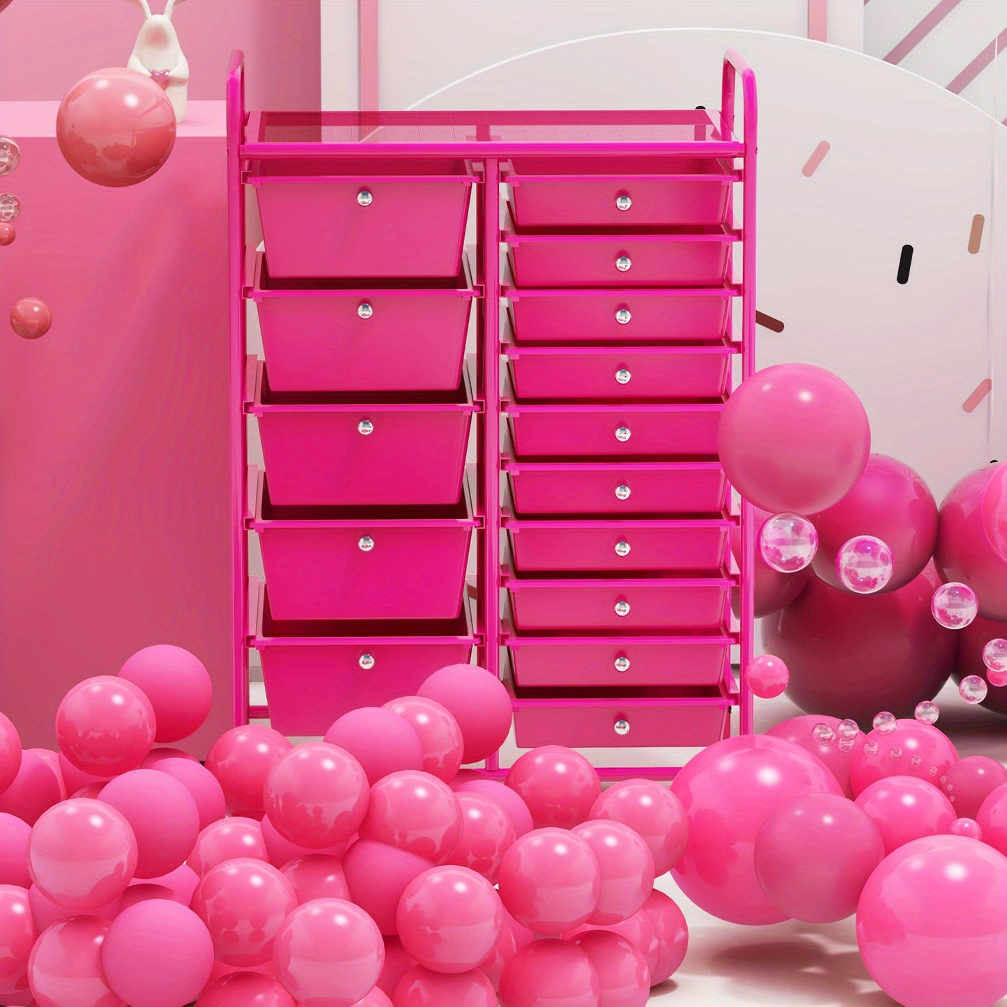 MULTIGOT Pink Cast Iron 15-Drawer Rolling Storage Cart