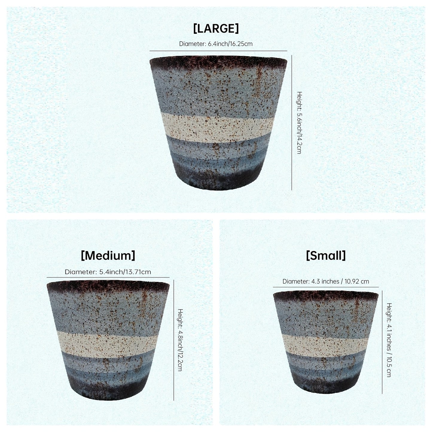3-Piece PolyStone Modern Round Planters, Indoor Outdoor