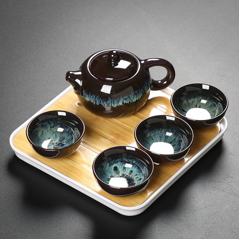 Blue Tears Ceramic Tea Set 5 Pieces Chinese Style Gift