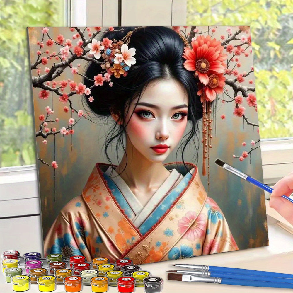 DIY Paint By Numbers Kit Kimono Woman Cherry Blossoms Art