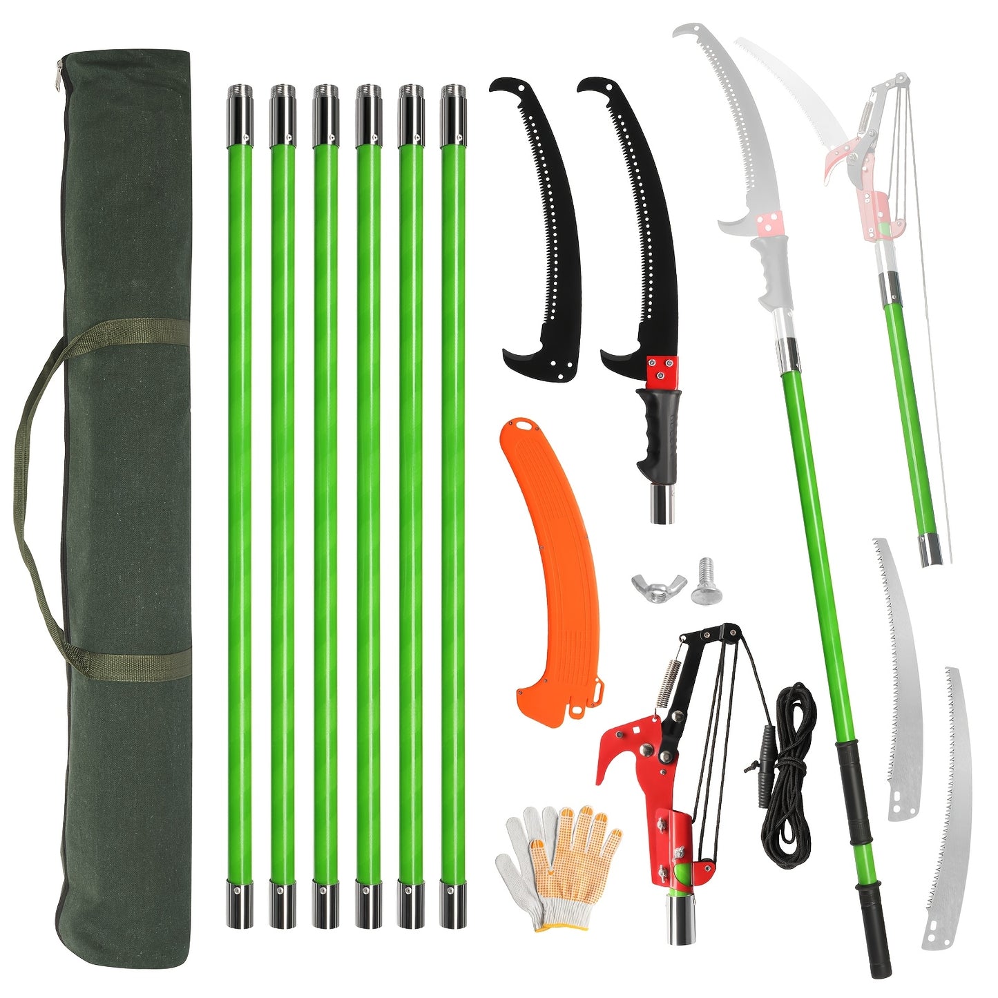 26ft Adjustable Pole Saw With Spiral Blades And Fiberglass