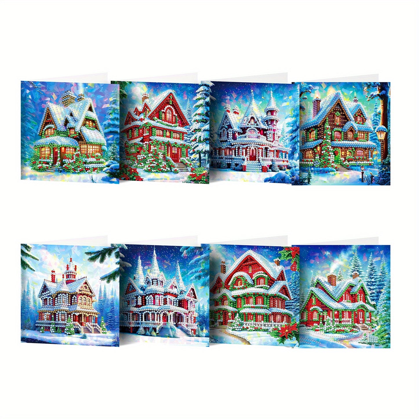 DIY Diamond Art Greeting Card Set Winter Snow House