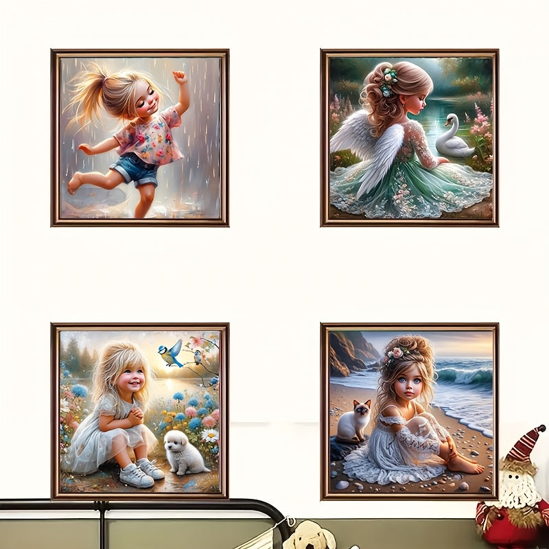 4Pcs Cute Little Girl Diamond Painting Kit Full Round 5D