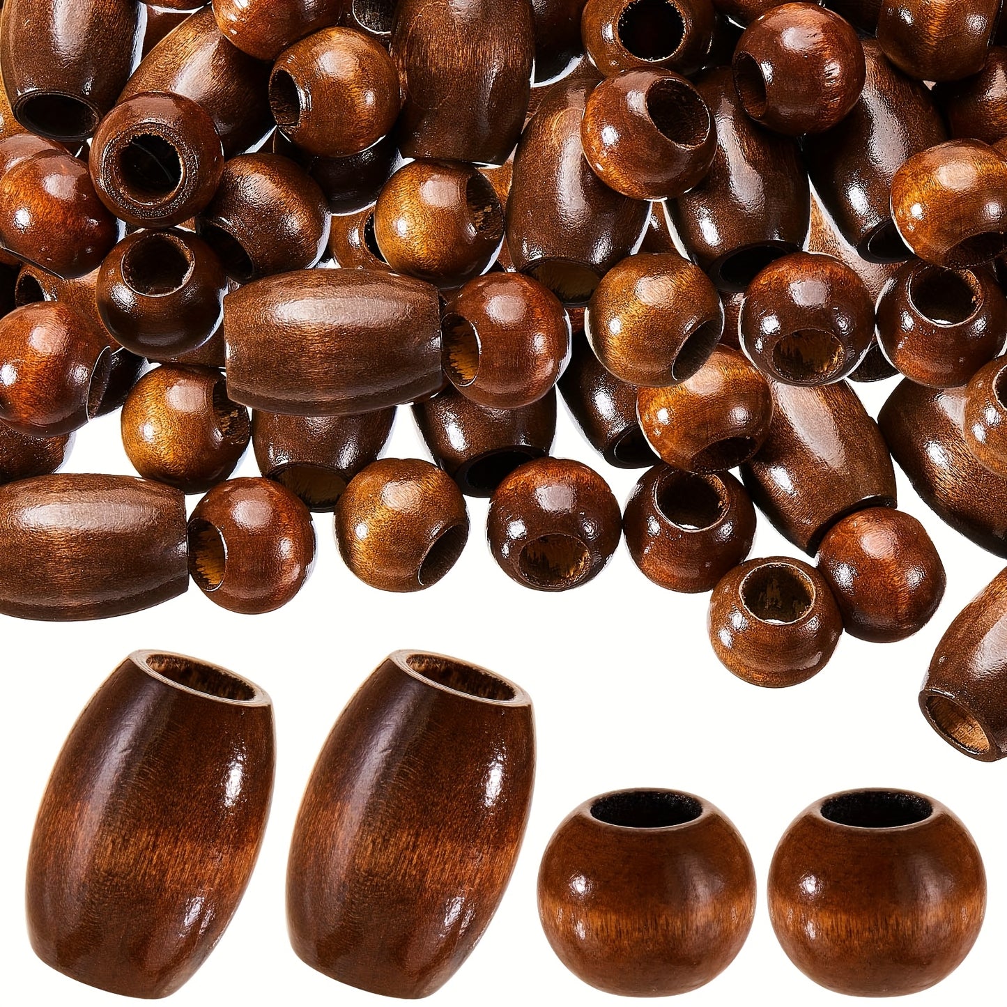 Brown Wooden Macrame Beads 130pcs With 10mm Large Hole