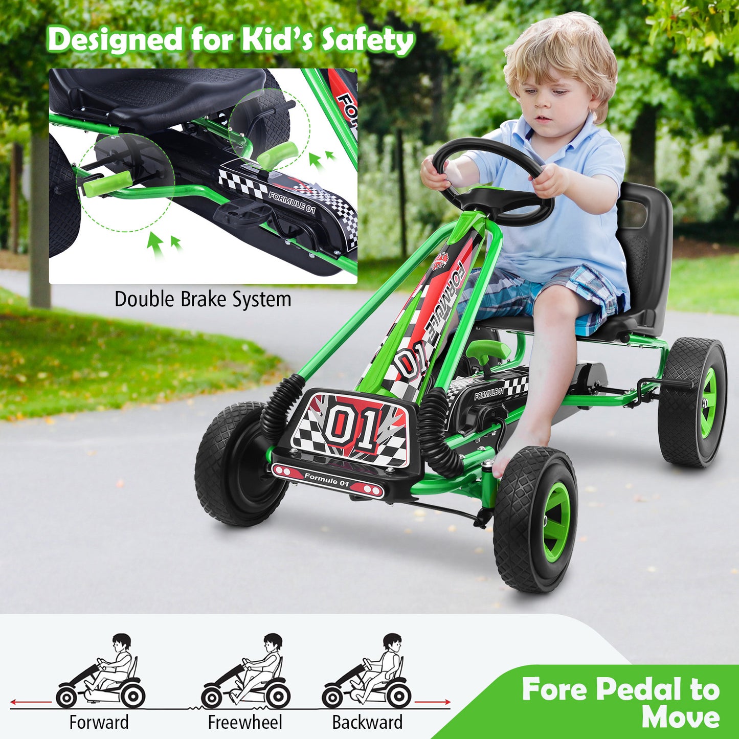COSTWAY Kids Pedal Go Kart For 3-8 Years, Adjustable Seat