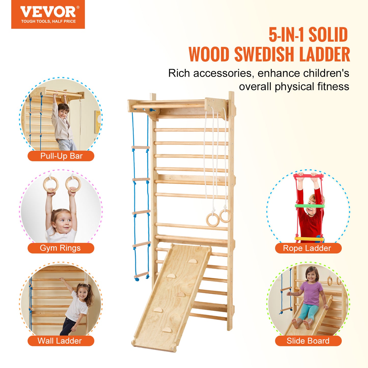Wooden Indoor Swedish Ladder Wall Gym 5 in 1 for Children